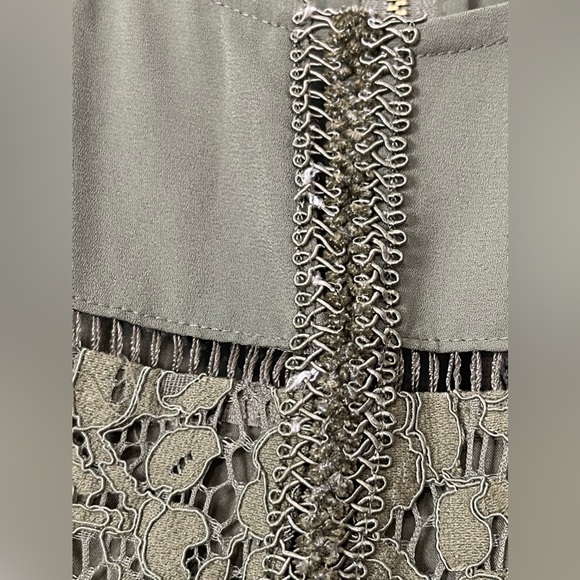 Maison Jules Fit &Flare Lace Sleeveless Eyelashes Hem Line  Burnt Olive Green 0 - Picture 11 of 11